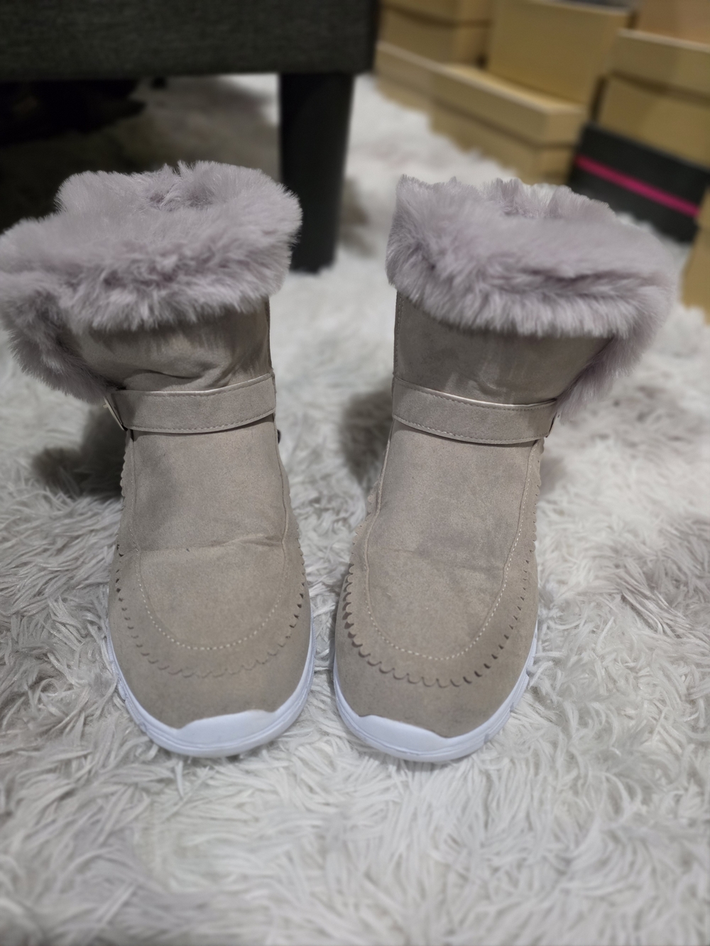Women's Faux-Fur Ankle Booties in Light Taupe